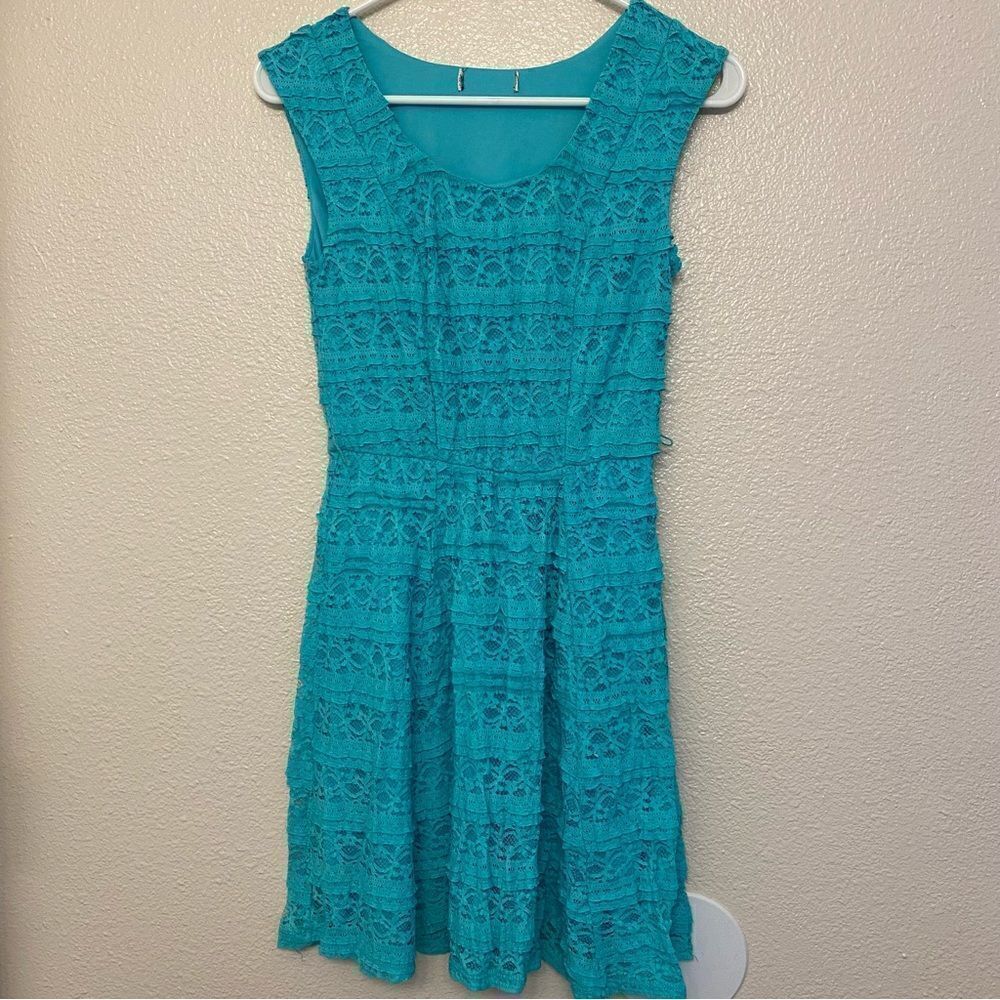Aqua blue teal lace A Line Dress child 14/juniors